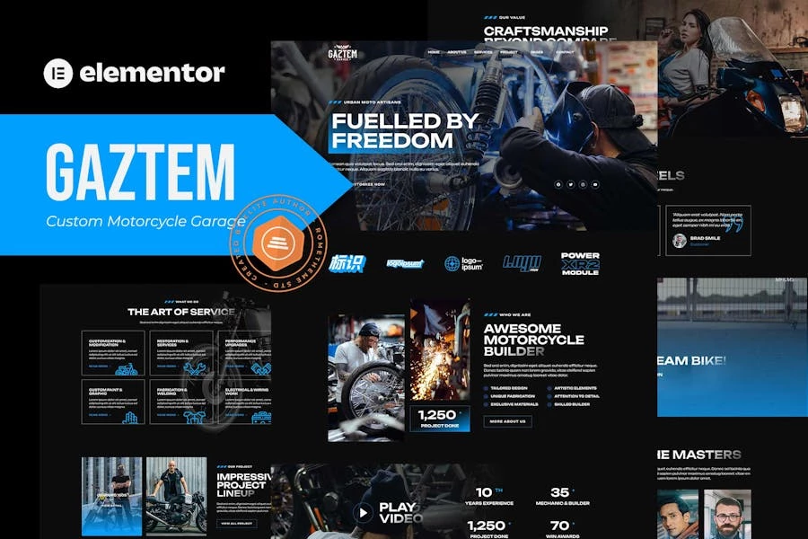 Gaztem – Kit de plantillas personalizadas de Garage Elementor para motocicletas