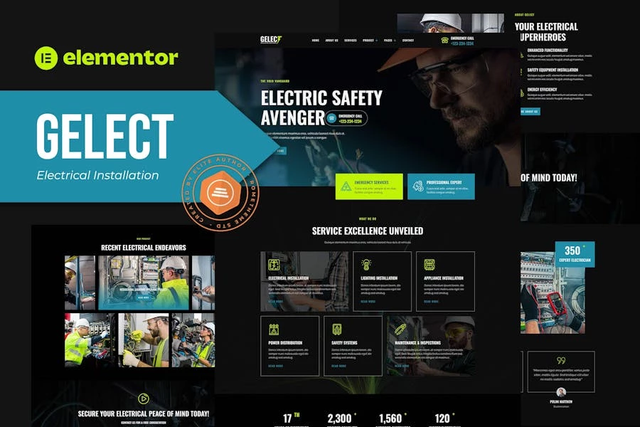 Gelect – Kit de plantillas Elementor para instalación y mantenimiento eléctricos