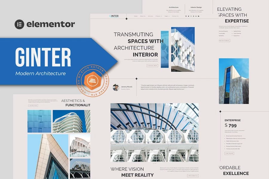 Ginter – Kit de plantillas Elementor de arquitectura moderna