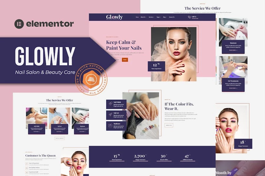 Glowly – Template Kit Elementor para salón de uñas y cuidado de belleza