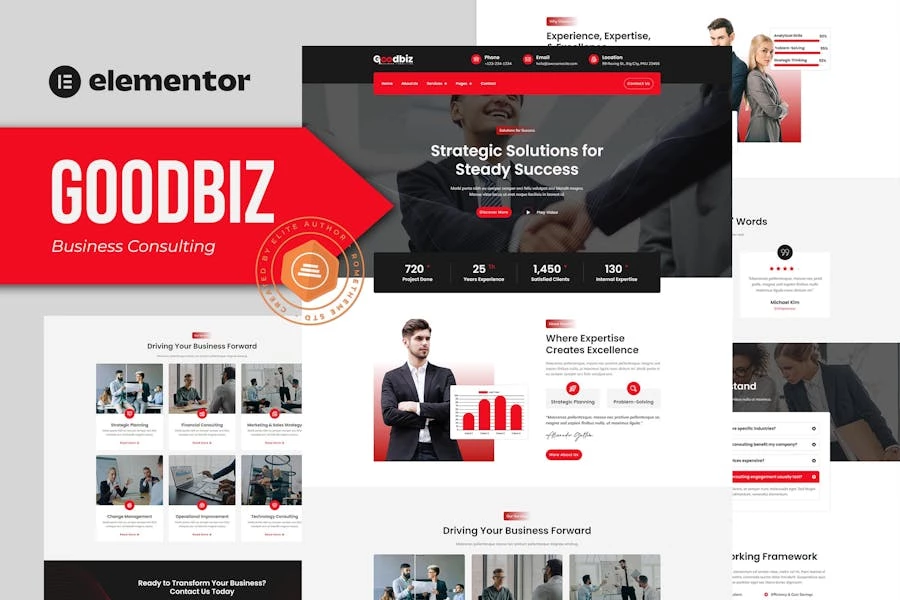 Goodbiz – Kit de plantillas Elementor para consultoría empresarial