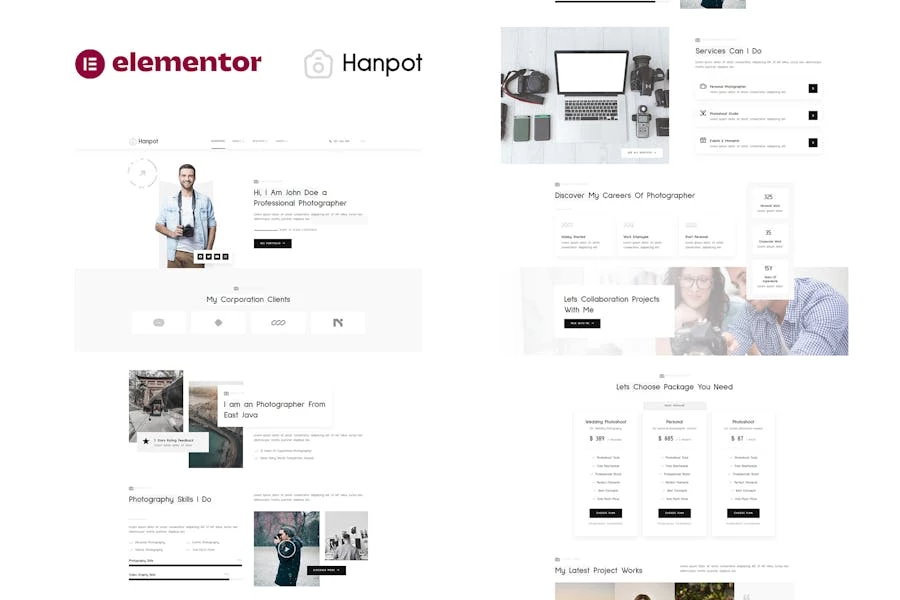 Hanpot – Template Kit Elementor para fotógrafos personales y Porfolio