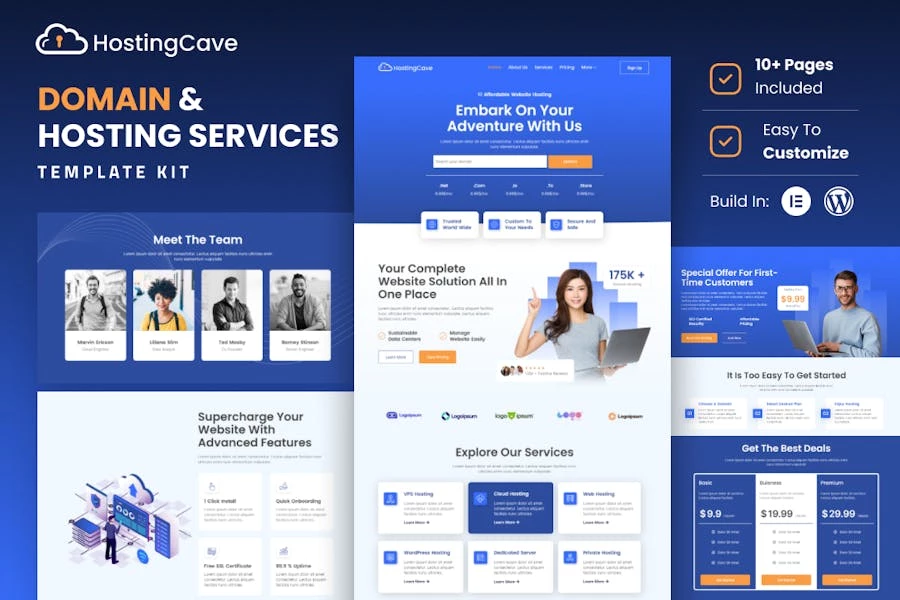 Hostingcave – Kit de plantillas Elementor para servicios de alojamiento web