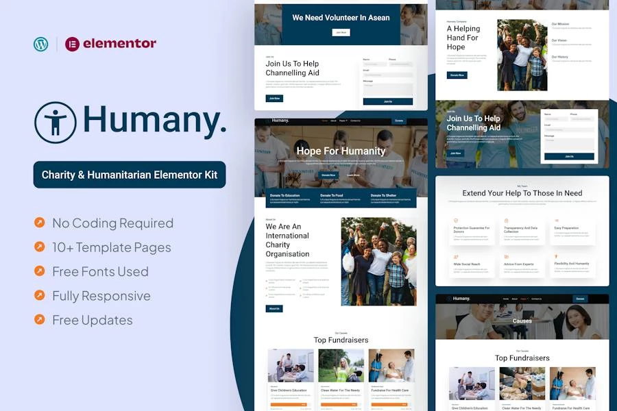 Humany – Template Kit Charity Elementor Pro