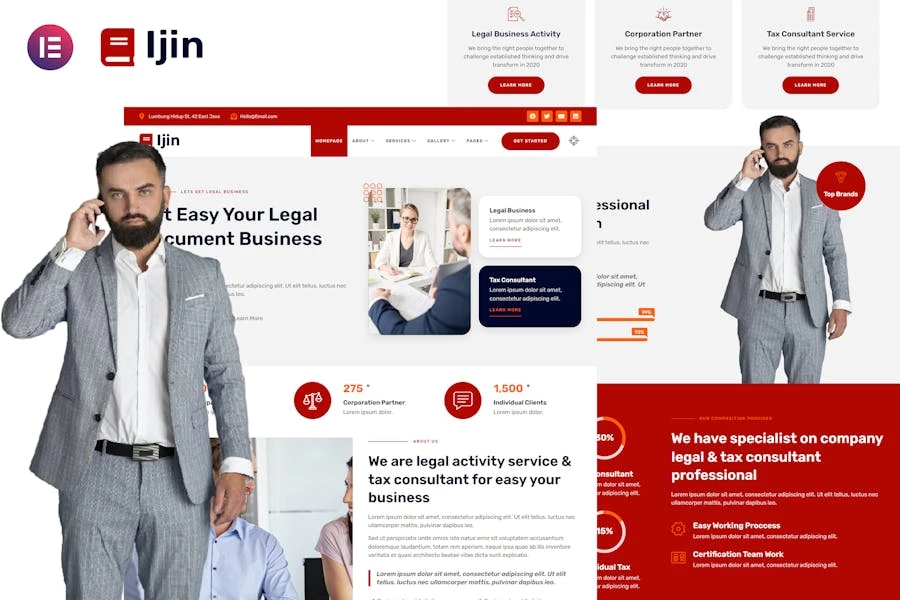 Ijin – Template Kit Elementor de servicios de consultoría legal y fiscal