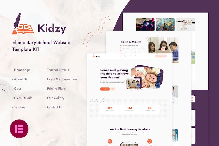 Kidzy | Kit de plantillas Elementor para escuelas primarias