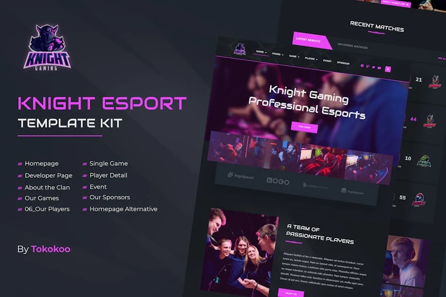 Knight | Template Kit de Elementor de eSports y juegos