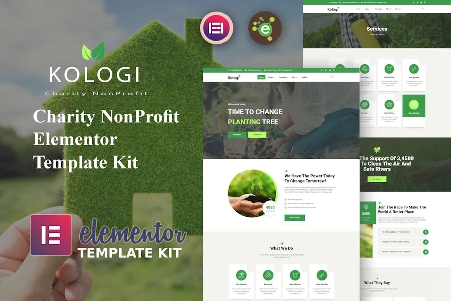 Kologi – Template Kit Elementor para organizaciones benéficas y sin fines de lucro