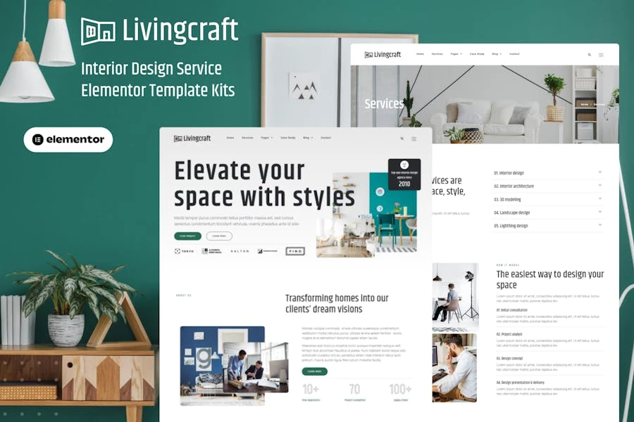 Livingcraft – Kit de plantillas Elementor Pro para servicios de diseño de interiores