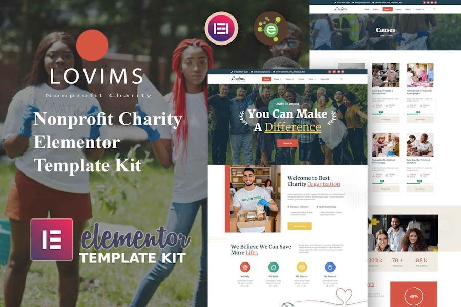 Lovims – Template Kit Elementor para organizaciones benéficas y sin fines de lucro