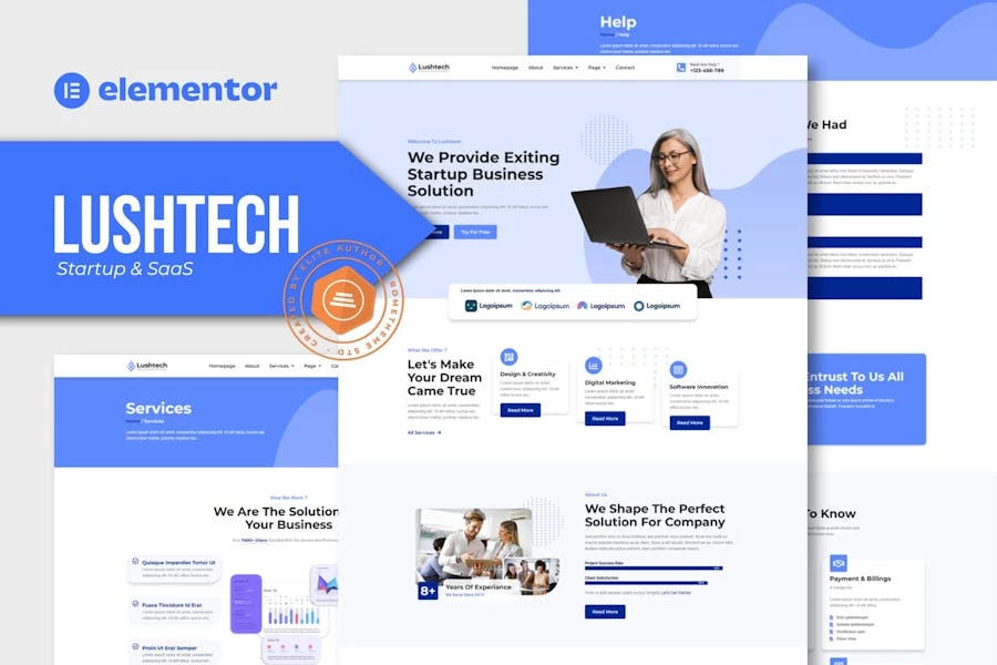 Lushtech – Template Kit Elementor Pro para startups y SaaS