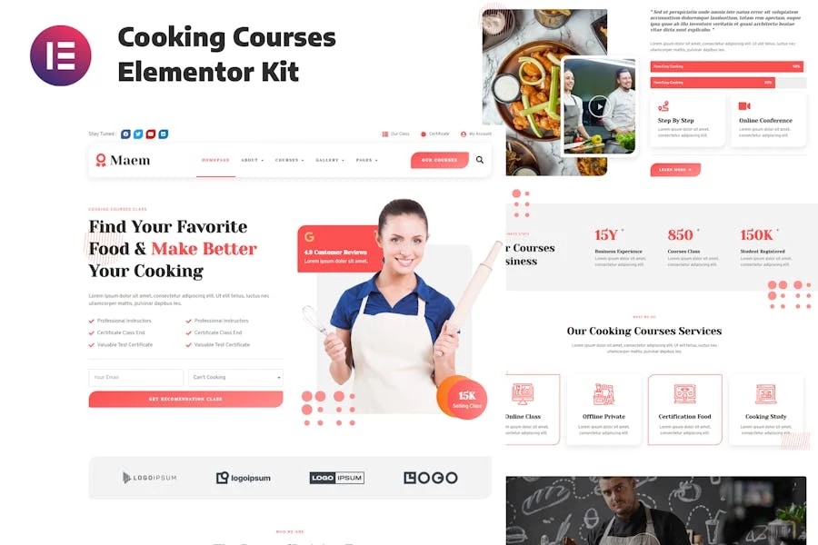 Maem – Template Kit Elementor de cursos de cocina