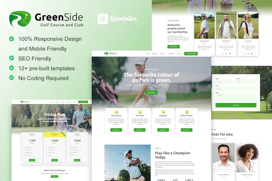 Greenside – Kit de plantillas Elementor para clubes de golf y academias