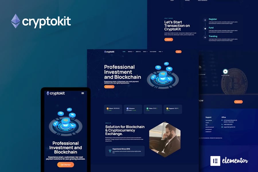 Cryptokit – Kit de plantillas Elementor de criptomonedas de cadena de bloques