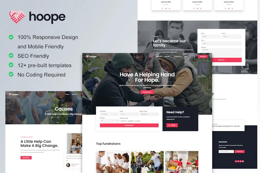 Hoope – Kit de plantillas Elementor para organizaciones benéficas y de donación