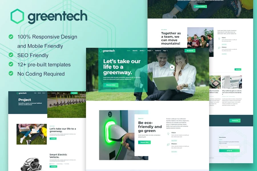 GreenTech – Kit de plantillas Elementor de servicios de tecnología ecológica