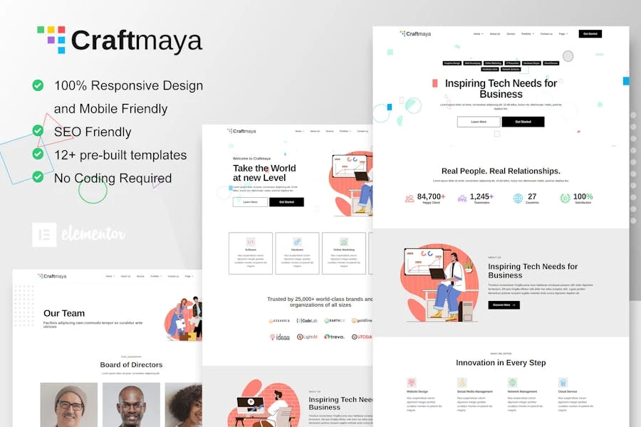 CraftMaya – Kit de plantillas Elementor para empresas de soluciones y servicios de TI