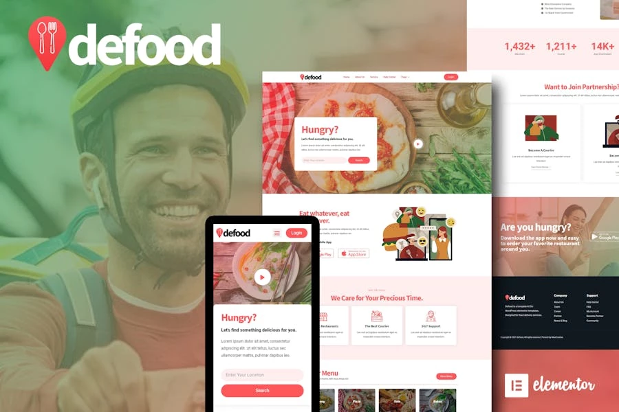 DeFood – Kit de plantillas Elementor para entrega de comida