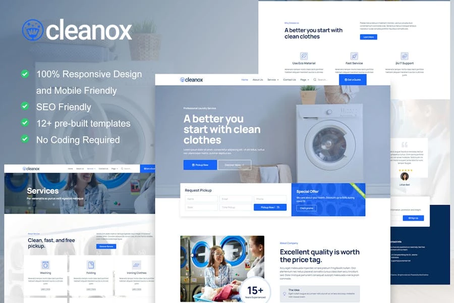 Cleanox – Kit de plantillas Elementor para servicio de lavandería