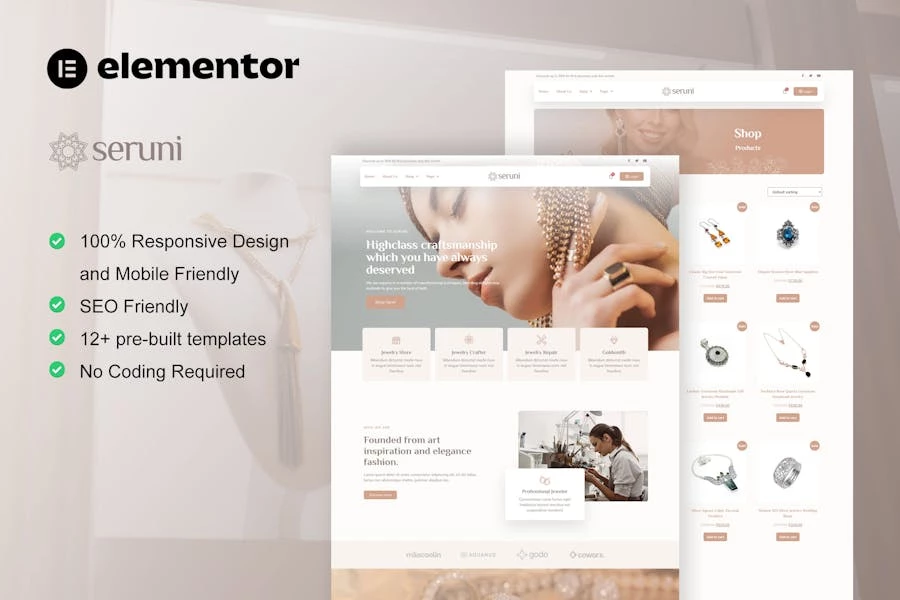 Seruni – Template Kit Elementor Pro para joyería WooCommerce