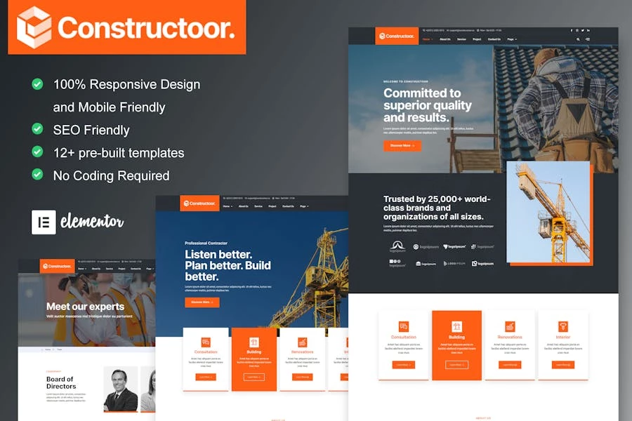 Constructoor – Kit de plantillas Elementor para construcción y construcción