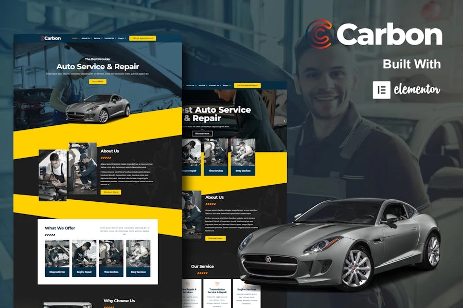 Carbon – Template Kit Elementor para servicio de automóviles