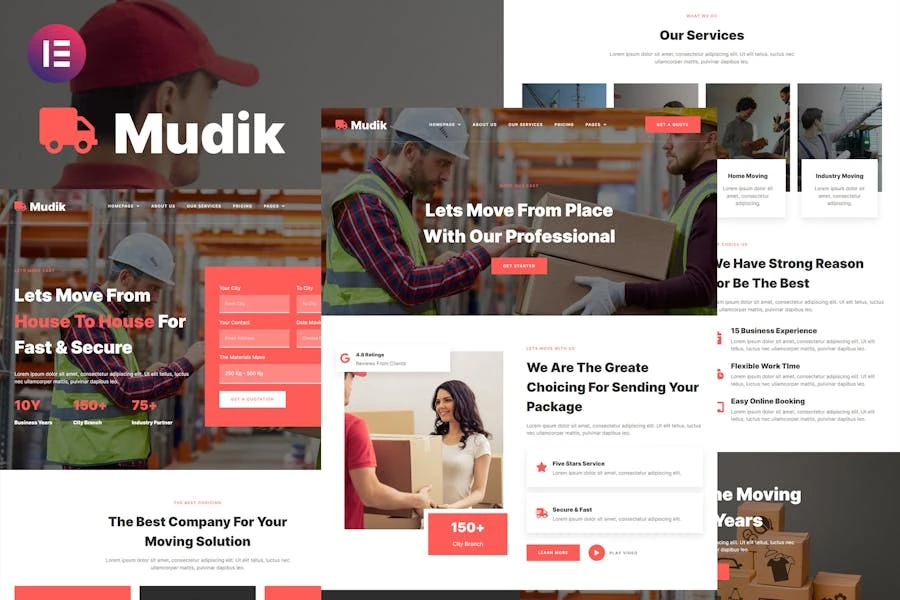 Mudik – Template Kit Elementor para servicios de mudanza y transporte