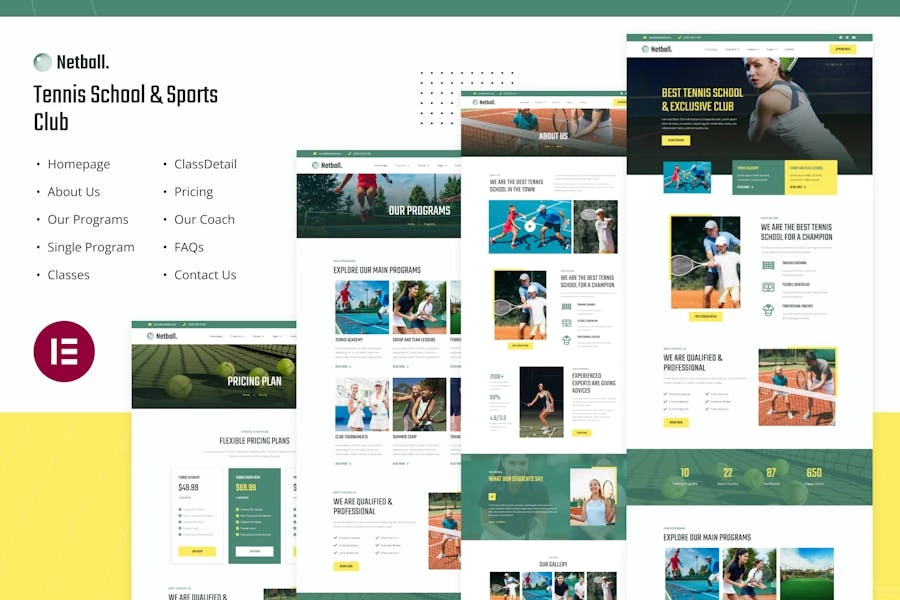 Netball | Template Kit Elementor de escuela de tenis y club deportivo