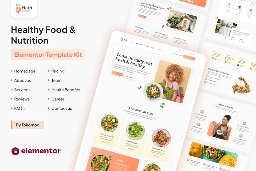 Nutri Food – Template Kit Elementor Pro para alimentos y nutrición saludables
