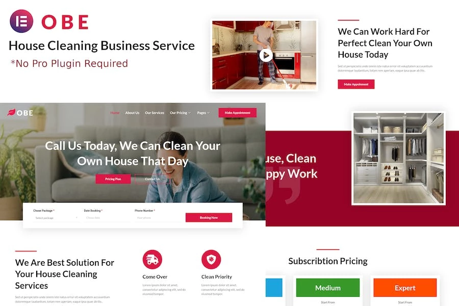 Obe – Template Kits Elementor para empresas de limpieza doméstica