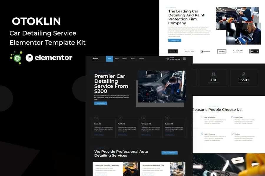 Otoklin – Template Kit Elementor Pro para el servicio de limpieza de automóviles