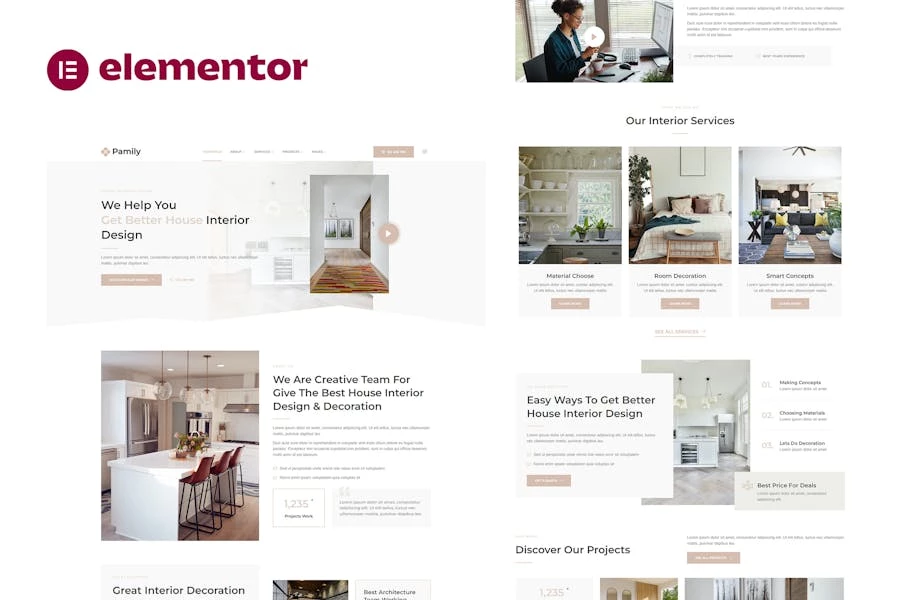 Pamily – Template Kit Elementor para diseño de interiores de casas