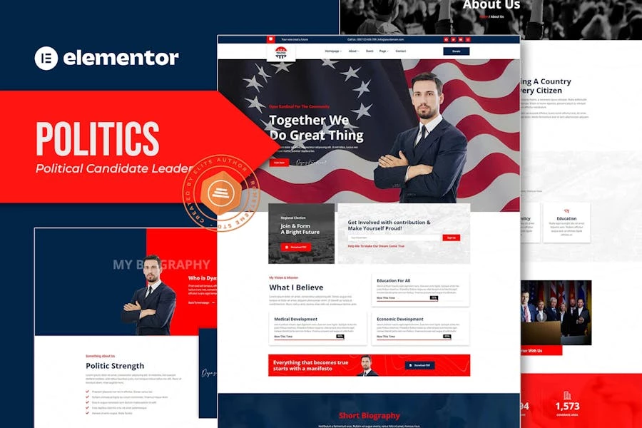 Política – Template Kit Elementor para líder de candidatos políticos