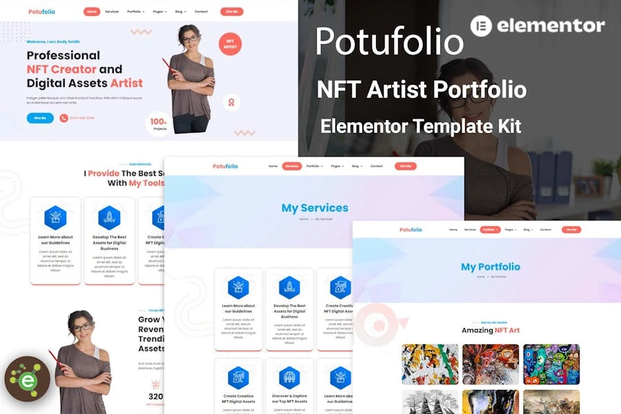 Potufolio – Template Kit de Elementor para Porfolio de artistas NFT