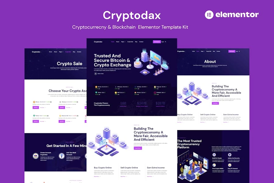 Cryptodax – Template Kit Elementor de criptomonedas y blockchain