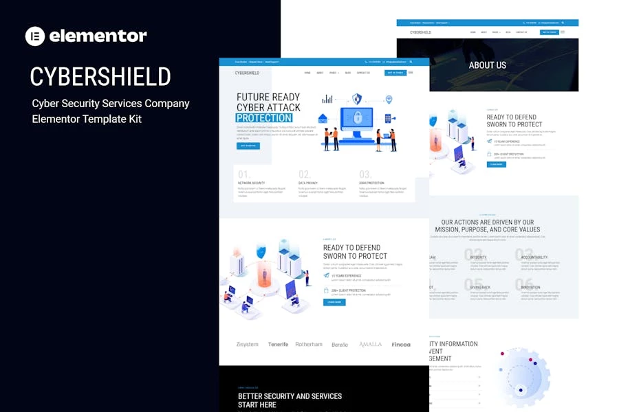 Cybershield – Template Kit Elementor de la empresa de servicios de ciberseguridad
