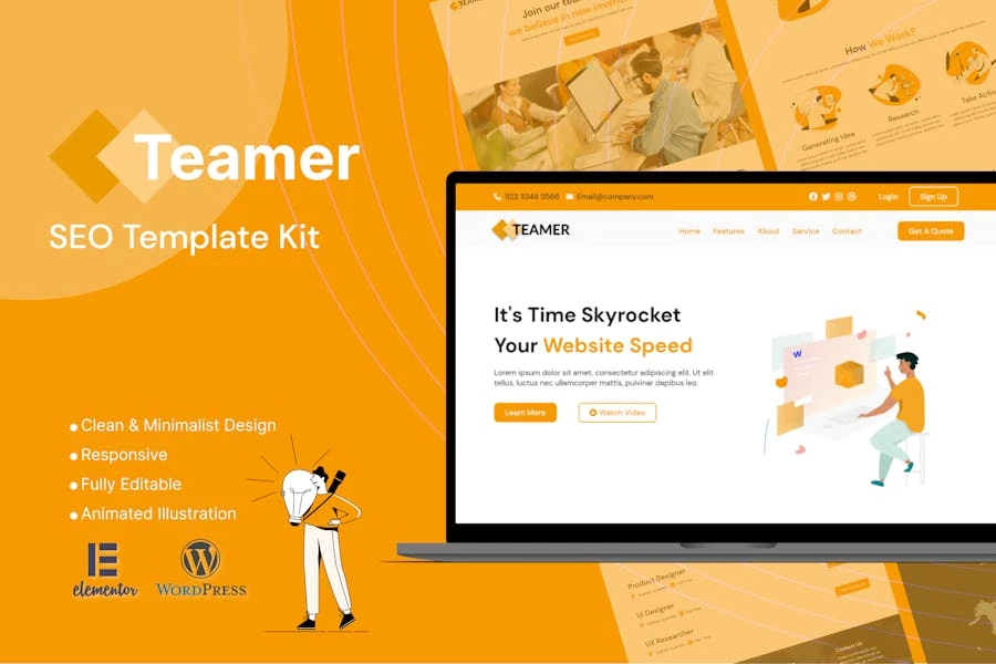 Teamer – Kit de plantillas Elementor de marketing SEO
