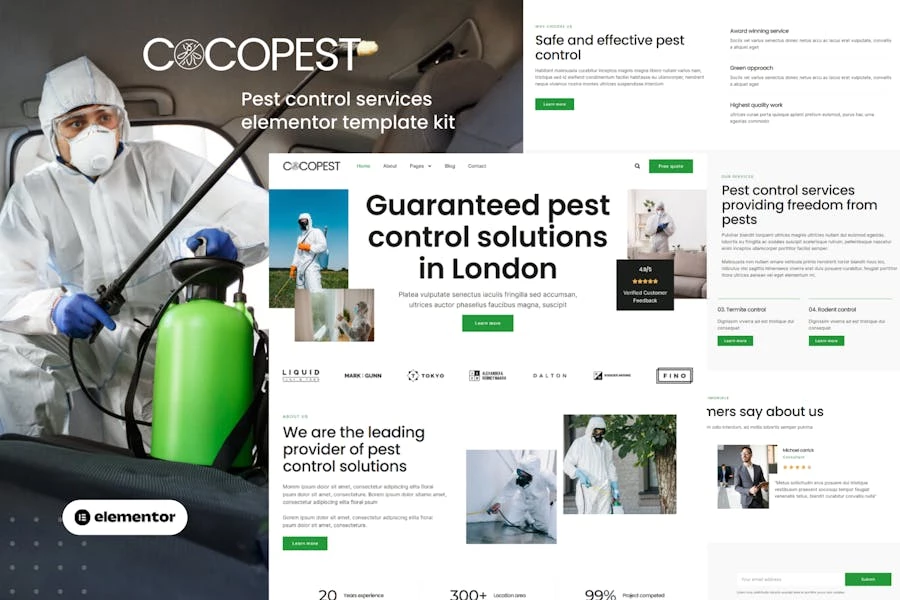 Cocopest – Kit de plantillas Elementor para servicios de control de plagas