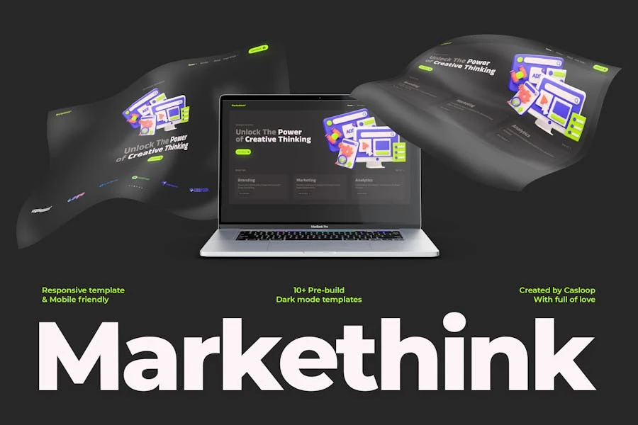 Markethink – Kit de plantillas Elementor para agencia de marketing digital en modo oscuro
