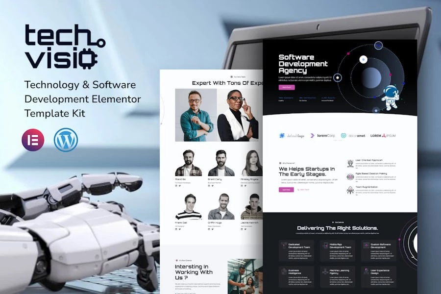 Techvisio – Template Kit Elementor Pro para desarrollo de tecnología y software