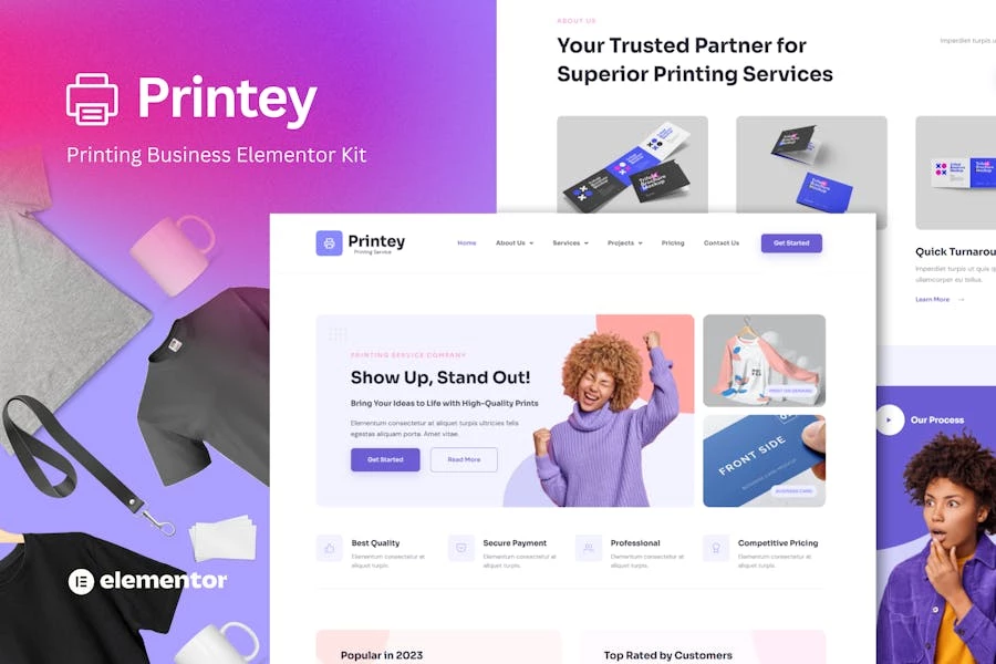 Printey – Kit de plantillas Elementor para empresas de impresión