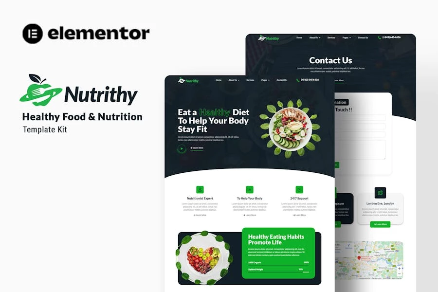 Nutrithy – Template Kit Elementor sobre alimentación y nutrición saludables