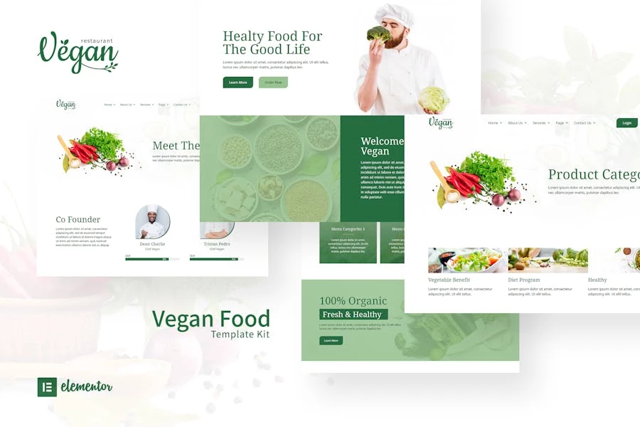 Kit de plantillas Elementor para restaurantes veganos