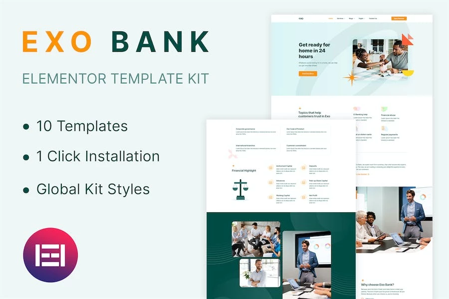 Exobank – Kit de plantillas de Financial Elementor