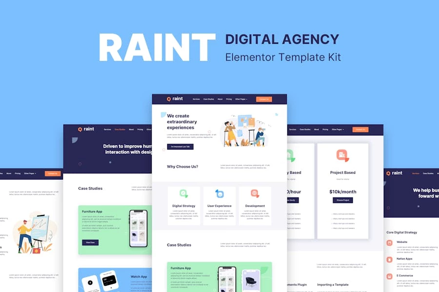 Raint – Kit de plantillas Elementor para agencias digitales