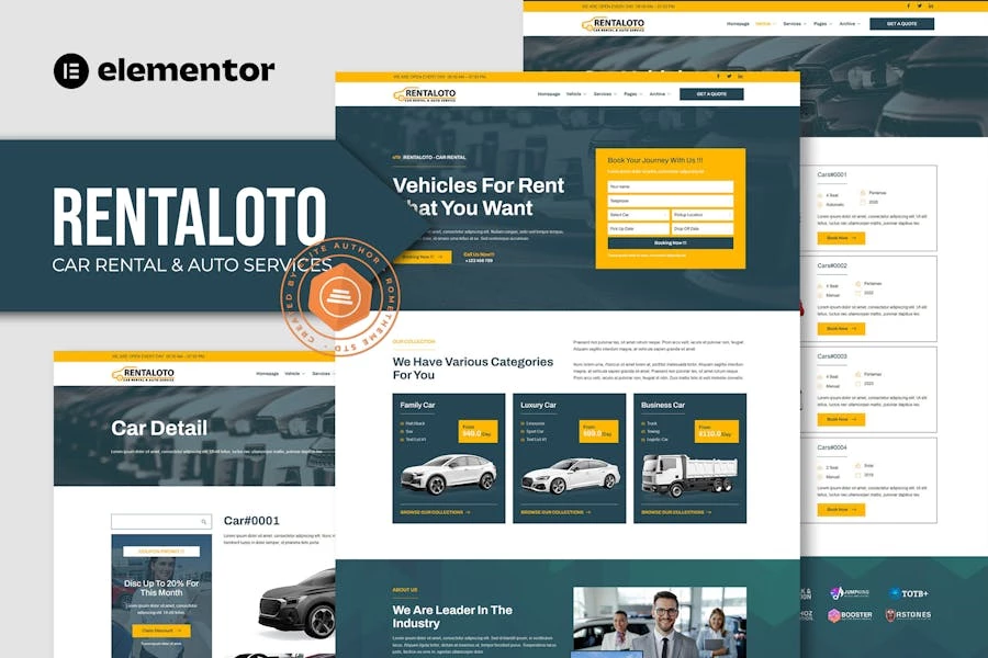 Rentaloto – Template Kit Elementor para alquiler de autos y servicios de automóviles