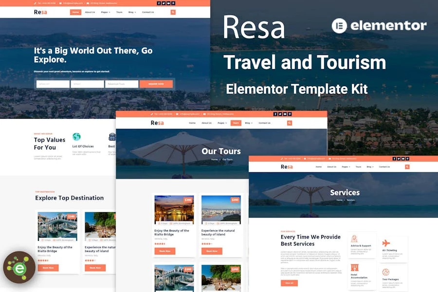 Resa – Template Kit Elementor para viajes y turismo