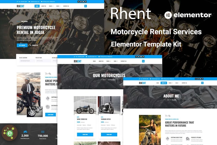 Rhent – Template Kit Elementor para servicios de alquiler de motocicletas