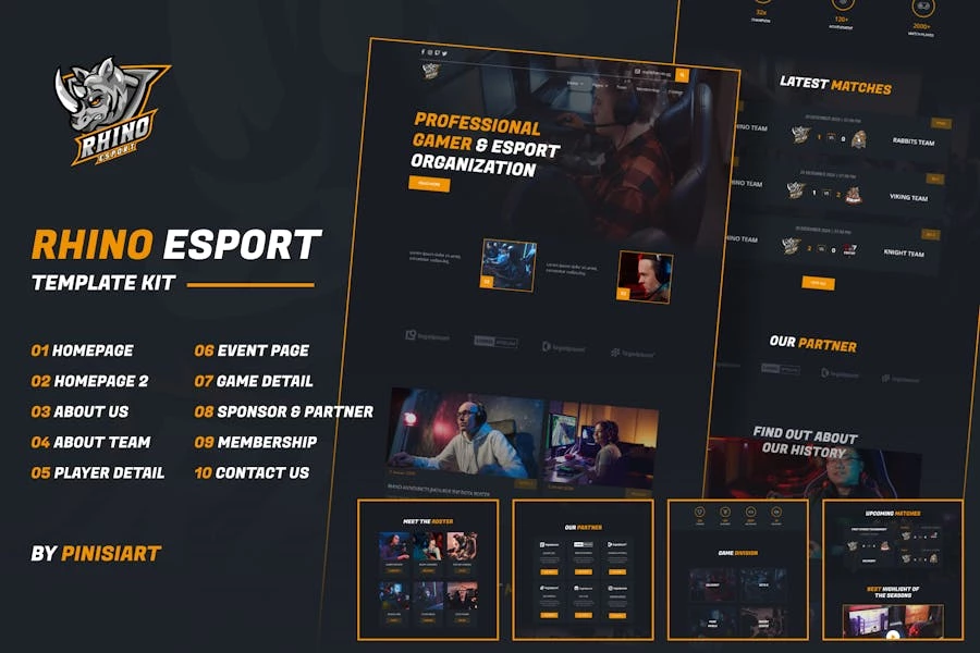Rhino – Template Kit de Elementor de eSports & Gaming