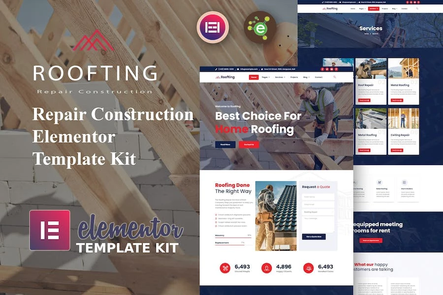 Roofting – Template Kit Elementor para reparación de edificios